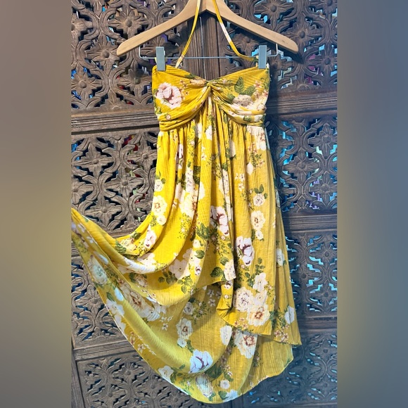 FREE PEOPLE MUSTARD DRESS w.flower detail - Picture 4 of 6